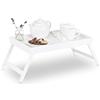 Relaxdays Tavolino da letto in bambù gambe pieghevoli bordo rialzato vassoio da colazione HLP: 22x64x31 cm bianco