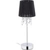 Relaxdays Lampada in Cristallo, Paralume in Organza, Base Rotonda, Luce da Comodino, HxD 41 x 14,5 cm, NeroArgento