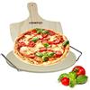 Relaxdays Pietra Refrattaria, per Pizza, Set con Pala in Legno, Cordierite Rotonda, HLP: 4 x 32 x 32 cm, colore naturale