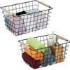 Relaxdays Cestino Metallico Portaoggetti a Rete, Set 2 Cesti con Manici in Legno, Rettangolare, HLP 16x31x21 cm, Nero