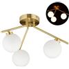Relaxdays Lampadario GLOBI, 3 Luci, Attacco G9, Paralumi a Sfera in Vetro Opalino, Design Modernariato, 24,5x36 cm, oro