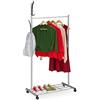 Relaxdays Appendiabiti con Rotelle, HxLxP: 165 x 80 x 44 cm, Metallo, Stand con Ripiano, Portascarpe, Argento Nero