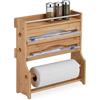Relaxdays Taglia Pellicola da Cucina, Dispenser a Muro Portarotoli Carta e Alluminio, 40x40x11,5 cm, Bambù, Naturale