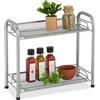 Relaxdays Scaffale Portaspezie a 2 Ripiani, Organizer da Tavolo Cucina o Mensola Bagno per Makeup, in Metallo, Argentato