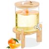 Relaxdays Dispenser in Vetro per Bevande Fredde e Calde, Erogatore Bibite da 5 L, con Rubinetto e Coperchio in bambù