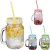 Relaxdays Set 4 Tazze con Cannuccia e Coperchio, tè Freddo, Bevande, Limonate, per Party, con Manico, 500 ml, Colorato
