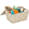 Relaxdays Cestino con Coperchio, Portaoggetti da Bagno, PP Intrecciato, HLP 10,5x19,5x14,5 cm, Beige