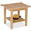 Relaxdays Sgabello da Bagno in bambù, Mobiletto con Ripiano e Manici 45x55x40,5 cm, Sgabellino Corridoio, Marrone Chiaro