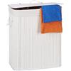 Relaxdays Cesto Portabiancheria Rettangolare con Coperchio, 95 L, Organizer con 2 scomparti, Pieghevole, Bambù, Bianco