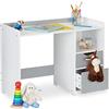 Relaxdays Scrivania per Bambini, 2 Cassetti, Ripiano Aperto, Tavolo per Scolari, HxLxP 60x80x38 cm, MDF, Bianco Grigio
