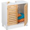 Relaxdays Mobiletto Sottolavabo, HLP: 60x60x32 cm, Armadietto Lavandino, Mobile da Bagno, MDF e bambù, Naturale Bianco