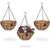 Relaxdays Vasi Sospesi per Piante, Set 3 Portavasi in Fibra di Cocco e Ferro, HD 48x31 cm, Indoor&Outdoor, Nero Naturale