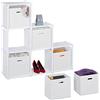 Relaxdays Scaffale Componibile a Scala, 6 Cubi, 6 Box, Acciaio, TNT, Sistema Modulare ad Incastro, 110x108x31cm, Bianco