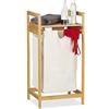 Relaxdays Portabiancheria in Bambù, Rettangolare con Ripiano, Cesto Panni Estraibile, Capacità 30 Litri, Legno Naturale
