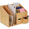 Relaxdays Organizer da Scrivania Porta Documenti, 2 Cassetti, 5 Scomparti, in bambù HLP: 29x37x25 cm, Colore Naturale