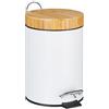 Relaxdays Pattumiera da Bagno con Pedale 3 L, Cestino con Coperchio in Legno bambù, Secchio Interno Estraibile, Bianco