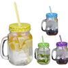 Relaxdays Set 4 Tazze con Cannuccia e Coperchio, tè Freddo, Bevande, Limonate, per Party, con Manico, 500 ml, Colorato