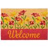 Relaxdays Zerbino Ingresso Casa, 60x40 cm, Tappetino "Welcome" con Fiori, Antiscivolo, Interni e Esterni, Naturale/Rosso