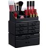 Relaxdays Organizer Make-Up con Cassetti, Porta-Trucchi e Accessori, Acrilico, Nero