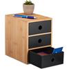 Relaxdays Organizer da Scrivania, 3 Cassetti, bambù e MDF, HLP: 21x15x20 cm, Portapenne Tavolo Ufficio, Naturale Nero
