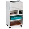 Relaxdays Carrello Porta Stampante, con 4 Scomparti Aperti, Mobiletto con Ruote per Ufficio, HLP: 49x40x30 cm, Bianco