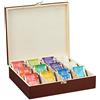 Relaxdays Scatola Porta Tè & Tisane, 12 Scomparti per Bustine & Capsule del Caffè, Cofanetto con Coperchio, Marrone