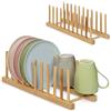 Relaxdays Set 2 Scolapiatti, per 10 Piatti Ognuno, Porta Piatti, Coperchi o Taglieri, Supporto in bambù, Legno Naturale
