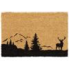 Relaxdays Zerbino in Fibra di Cocco, Tappetino con Cervo e Alberi, Stuoino per Porta di Casa, 60x 40 cm, Legno Naturale