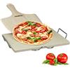 Relaxdays Pietra Refrattaria, Set con Pala per Pizza, in Legno, Ollare, 1,5cm Spessore, Rettangolare, Color Naturale