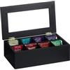 Relaxdays Scatola Porta tè e Tisane, 8 Scomparti per Capsule caffè, Cofanetto con Coperchio, 9x28x16 cm, bambù, Nero