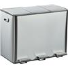 Relaxdays Pattumiera a Pedale da Cucina, 3 Scomparti da 15 L Raccolta Carta e Plastica, Coperchio Silenzioso, Argento