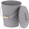 Relaxdays Secchio Portacenere, Cenere, Carbonella, Pellet, con Manico e Coperchio, HD42x35,5cm, Acciaio e Legno, Grigio