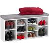 Relaxdays Scarpiera Panca a 10 Scomparti, 52,5x104x30cm, Portascarpe da Ingresso, Seduta con Cuscino Imbottito, bianco