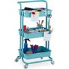 Relaxdays Carrello da Cucina con Ruote, 3 Ripiani, 2 Freni, Portaoggetti per Bagno e Ufficio, HxLxP 86x43x42 cm, Celeste