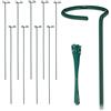 Relaxdays Supporto per Piante Rampicanti, Set 10 Sostegni Piantine, Anello e Legacci per Rose, Fiori, 80 cm, Verde Scuro