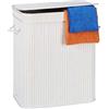 Relaxdays Cesto Portabiancheria con Coperchio, 2 Scomparti, Contenitore Panni, Traspirante, 95 Litri, Bambù, Bianco