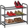 Relaxdays Scarpiera Ingresso, Mobiletto Portascarpe con 3 Ripiani per 6 Paia di Scarpe, Salvaspazio, 48x60x25 cm, Nero