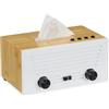 Relaxdays Contenitore per Fazzoletti, Dispenser Portafazzoletti in bambù, 12x24,5x16 cm, Design retrò, Bianco Naturale