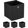 Relaxdays Scatola Portaoggetti, Set 4 Box da Scaffale, HLP 30 x 30 x 30 cm, Portagiochi Pieghevole, in Stoffa, Nero