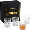 Relaxdays Set da 4 Bicchieri da Whisky, Confezione Regalo, Design Decorativo, HxD 10x8 cm, Calici da 300 ml, Trasparente, 8 cm