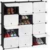 Relaxdays Scarpiera in Plastica, 24 Scomparti Chiusi con Ante, Scaffale Porta Scarpe, HxLxP: 125x125x32 cm, Bianco/Nero