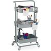 Relaxdays Carrello da Cucina con Ruote, 3 Ripiani, 2 Freni, Portaoggetti per Bagno e Ufficio, HLP: 86x42,5x36 cm, Grigio, Feltro, Acciaio, Plastica, 86 x 42.5 x 36 cm