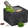 Relaxdays Mortaio e Pestello, in Granito, Erbe e Spezie, Volume: 500 ml, Pietra Lucida, LxP: 14,5x14,5 cm, Grigio Scuro