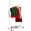 Relaxdays Appendiabiti con Rotelle, HxLxP: 165 x 80 x 44 cm, Metallo, Stand con Ripiano, Portascarpe, Bianco