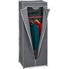 Relaxdays Armadio in Tessuto con Asta Appendiabiti e 1 Ripiano, 157x60x45 cm, Guardaroba in Stoffa con Zip, Antracite