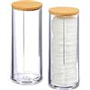 Relaxdays Set da 2 Dispenser per Dischetti di Cotone, Acrilico, Cilindrico, Coperchio, Bagno,20x7cm,Trasparente/Naturale