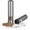Relaxdays Macinapepe Elettrico, Set 2 con Luce, Trita Sale e Pepe, Acciaio Inox Macinino in Ceramica, a Batteria,Argento