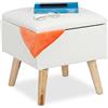Relaxdays Pouf Contenitore in finta pelle, 40 x 40 x 40 cm, Sgabello Cubo Imbottito, bianco, legno, finta pelle, gommapiuma, 1 pz