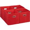 Relaxdays Scatola Portaoggetti, Set 4 Box Cubo da Scaffale HLP 30 x 30 x 30 cm, Portagiochi Pieghevole in Stoffa, Rosso