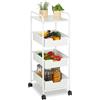 Relaxdays Carrello da Cucina con Ruote, 3 Cestini e Ripiano Portaoggetti, per Bagno e Ufficio, 85,5x32,5x40 cm, Bianco